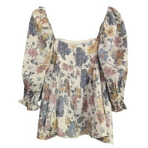 Storia NWT Coquette Floral Puff Sleeve Babydoll Square Neck Milkmaid Top Sz S